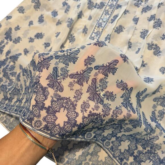 Max Studio women’s NEW blue floral and butterfly pattern blouse XL - Picture 3 of 7